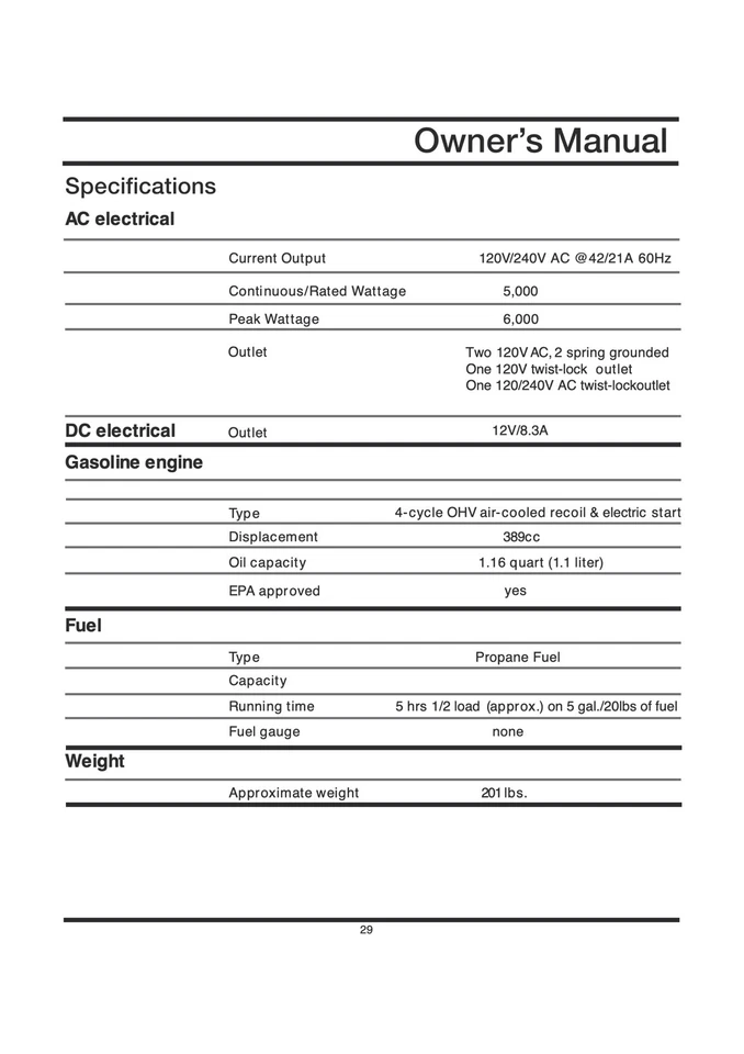 Owners Manual All-Power 6000-Watt Propane Portable Generator - Model APG3560CN - Image 4 of 4