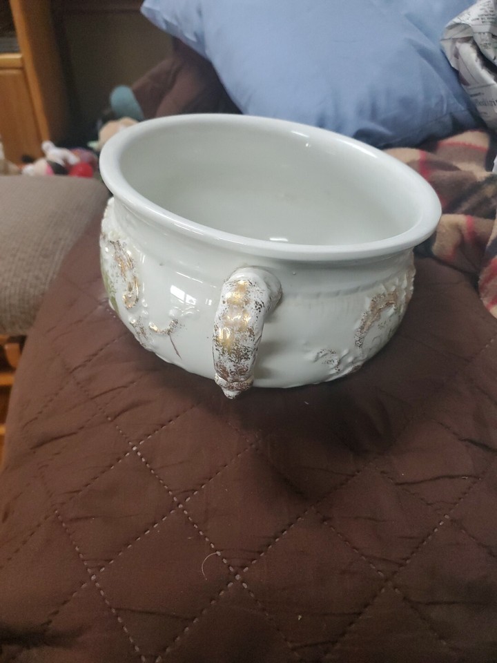 Antique Chamber Pot W H GRINDLEY ENGLAND Green White/gold Triumph