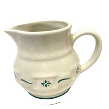 Vintage Longabereger Pottery Woven Traditions Creamer Green White 4" Tall
