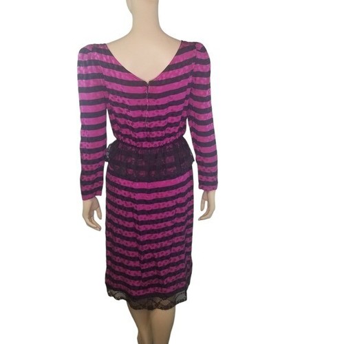 Vtg 80s Joan Leslie striped polka dot silk puff sleeve peplum new wave dress - Picture 6 of 12