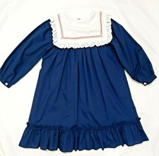 Beautiful Vintage Girl Dress size 6 Bryan Navy with Square White Collar