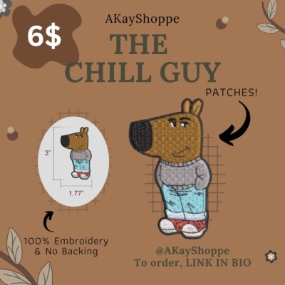 SET OF 2 Chill Guy SEW-ON Patches