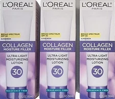 L'Oreal SPF 30 Collagen Moisture Filler Ultra-Light Moisturizer 1.7 oz LOT OF 3