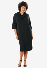 Roaman's Black Cowl-Neck Dress