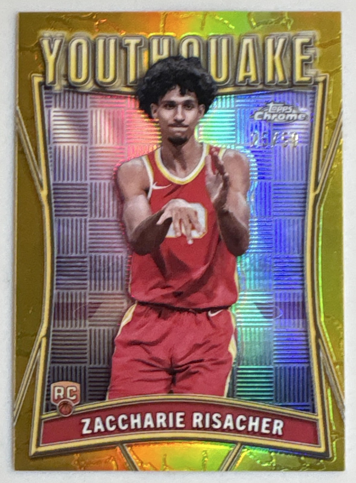 2024 Topps Chrome Zaccharie Risacher YouthQuake Gold Refractor /50 YQ1 Rookie RC