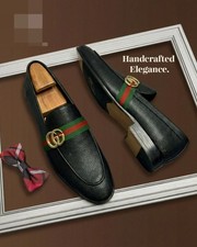 Mens Handmade Genuine Black Leather Slip On Loafers Formal Dress Shoes New