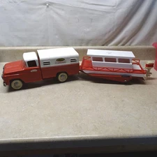 Vintage Tonka Fisherman Pick-Up Truck, Trailer, House Boat Set, Restored