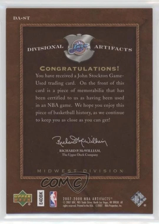 2007-08 Upper Deck Artifacts Divisional Red /100 John Stockton #DA-ST HOF - Image 2 of 2