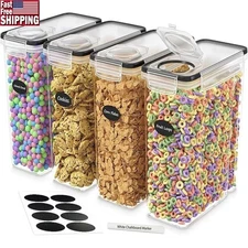 Airtight Food Storage Containers Set Stackable Cereal Organizers W/ Labels New