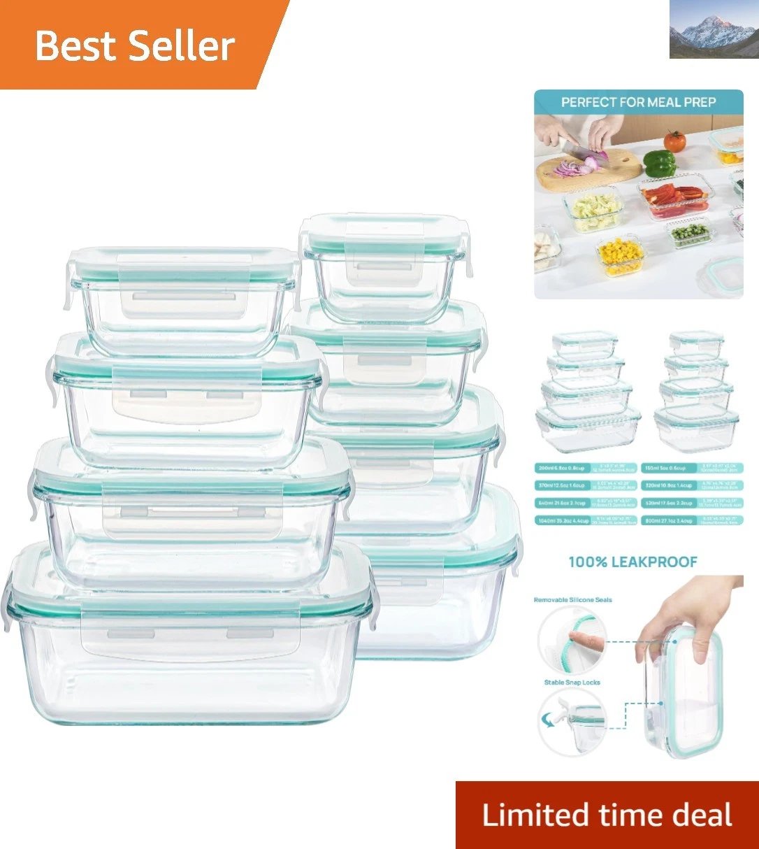 Food Storage Reinvented: 8 Pack Glass Containers with Leak-Proof Airtight Lids
