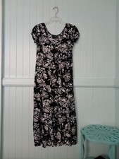Vintage Jams World Floral Hawaiian Print Midi Dress Sz S Rayon Black Gray