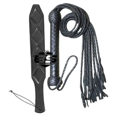 Genuine Leather Flogger with 9" Braided Handle &Matching Leather Paddle