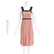 GUCCI Pink Knit Midi Dress w/Pleated Bodice and Skirt & Black Straps SZ S/4 NWOT