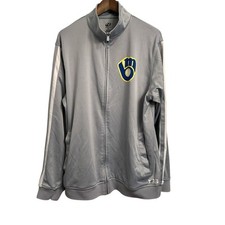 Milwaukee Brewers MLB Full Zip Track Jacket Men’s XL Gray Dynasty Glove Logo