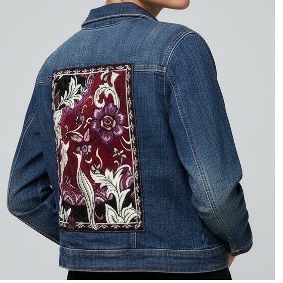 Chicos Denim Jacket Embroidered Patch Floral Jean… - image 1