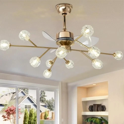 12 Lights Modern Crystal Ceiling Fan Light and Remote,Reversible Ceiling Fan