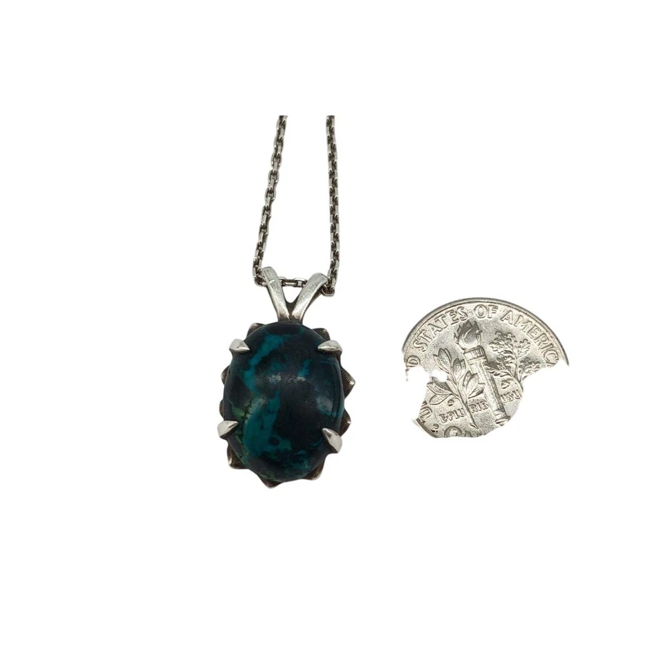 925 Пробы хризоколла кабошон подвеска ожерелье 16» горло чакра - Изображение 4 из 4