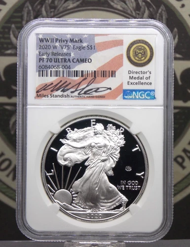 2020 "W" Proof American SILVER Eagle *V75* Privy $1 NGC PF70 UC #004 *STANDISH*