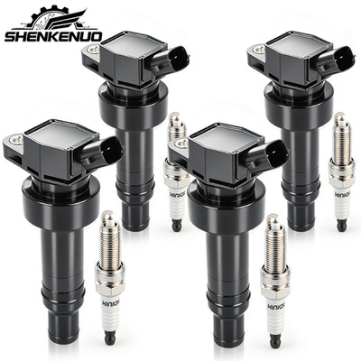 4x Ignition Coils + 4x Spark Plugs For 2012-2019 Hyundai Accent Kia Soul Rio 1.6