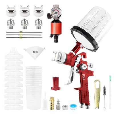 RRJ HVLP Spray Gun Gravity Feed Air Kit, Pro Car Paint Sprayer Red 