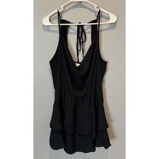 Women's BCBG Generation Short Tiered Black Dress Cowl Front Tie Neck Size M