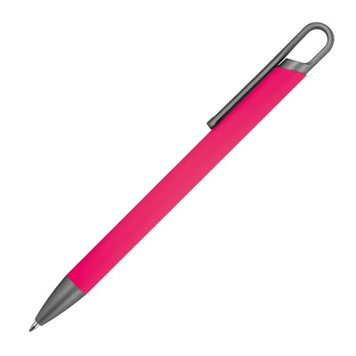 10x Gummierter Soft Touch Gel Kugelschreiber aus Metall / Farbe: pink