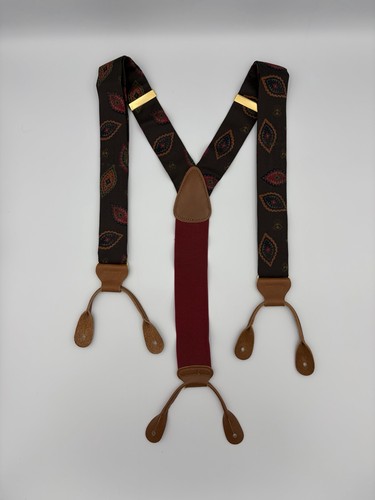 Trafalgar Suspenders Burgundy Oxblood Paisley Silk Adjustable Braces - Picture 2 of 5