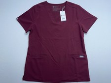 Figs Casma Three-Pocket Scrub Top Womens Size Small Burgundy FW1100 PO1778  NEW