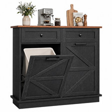 Black Double Tilt Out Trash Can Cabinet Rustic Kitchen Garbage Can with 2 Drawer