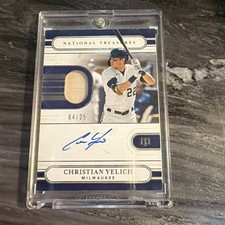 2021 Panini National Treasures Christian Yelich Bat Relic On Card Auto #’d /25
