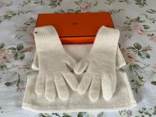 Hermes Silk Cashmere Ivory Diva Gloves with Sleeve Warmers SMALL
