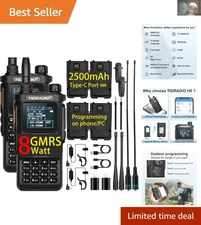 Dual Band 8 Watt GMRS Two Way Radio Kit with 4 Batteries & Accessories Included