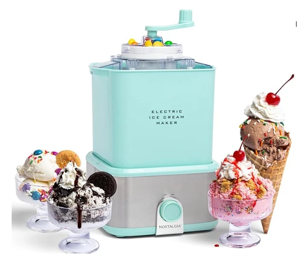 Nostalgia EIectric Ice Cream Maker with Candy Crusher Vintage Blue Design NEW!