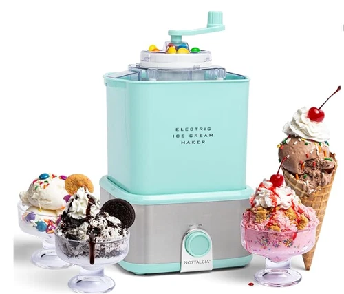 Nostalgia EIectric Ice Cream Maker with Candy Crusher Vintage Blue Design NEW!