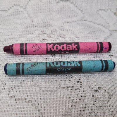 Vintage Kodak Crayons Cerulean & Red Violet, RoseArt, RARE 1990s