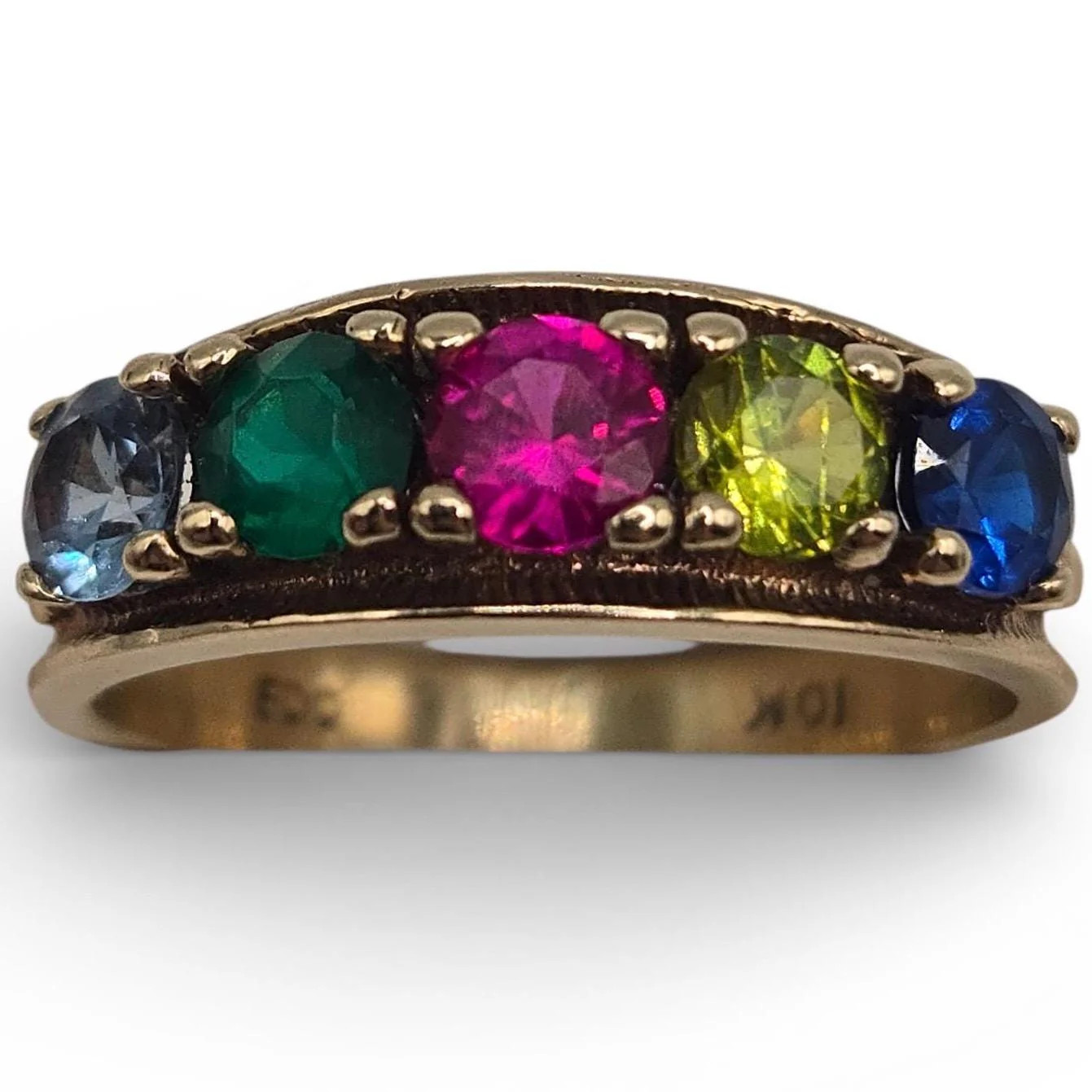 Solid 10K Yellow Gold Ring with Multiple Gemstone… - image 1