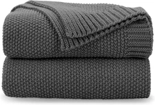 Cozecube Dark Grey Throw Blanket for Couch, Soft Cozy Cable Knit Throw for Bed S