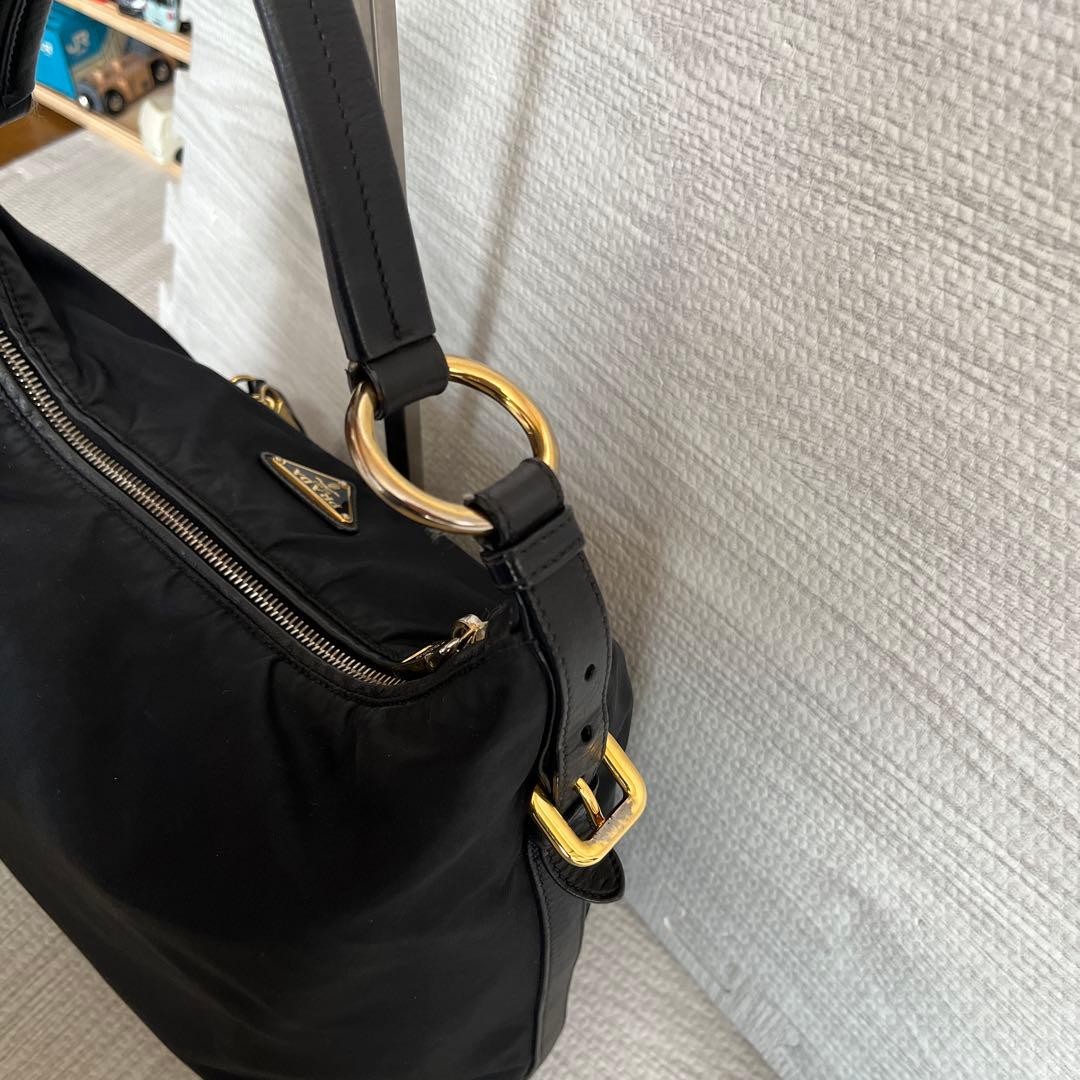 PRADA One Shoulder Bag Gold Triangle Logo Black Nylon thumbnail 8