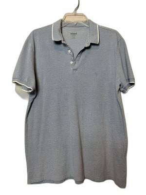 Mavi Men s Light Blue Gray Pique Polo Shirt Slim Fit 100% Cotton Embroidered L