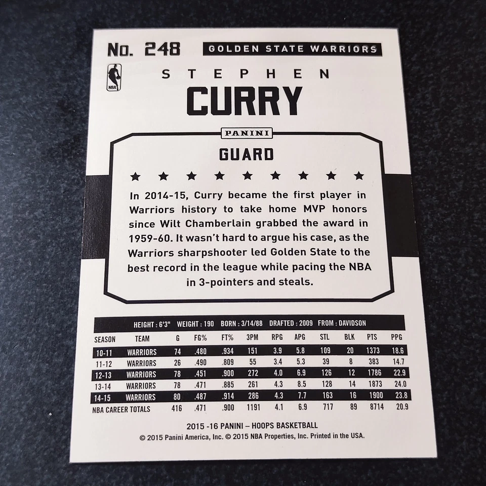 2015-16 Panini NBA Hoops Holo Silver #248 STEPHEN CURRY /299!! - Image 2 of 2