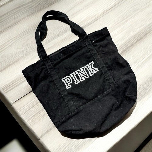 VICTORIA'S SECRET PINK - LOVE PINK Black Canvas Tote Bag - Picture 1 of 3