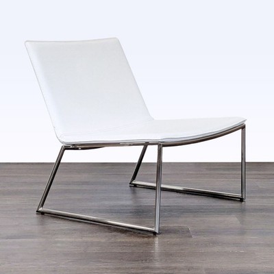 CB2 Triumph Modern White Leather Lounge Chair with Chrome Frame