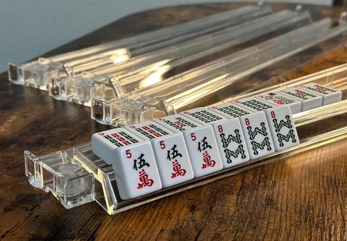 Set of 4 All in one Transparent Mahjong Rack & Pusher Acrylic Mah Jongg 18" - Picture 4 of 6
