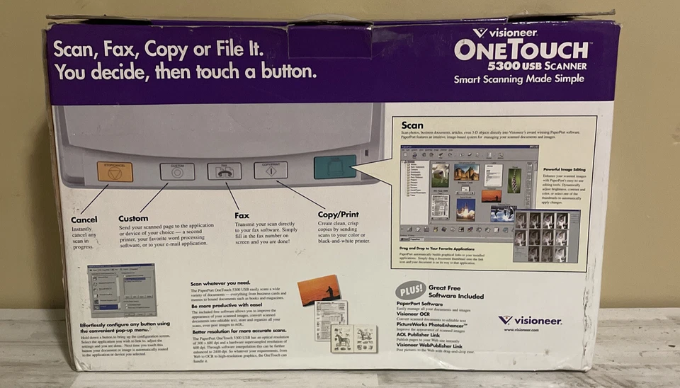 Visioneer OneTouch 5300 USB Smart Scanner Vintage Windows 98 - New In Box - Image 3 of 4