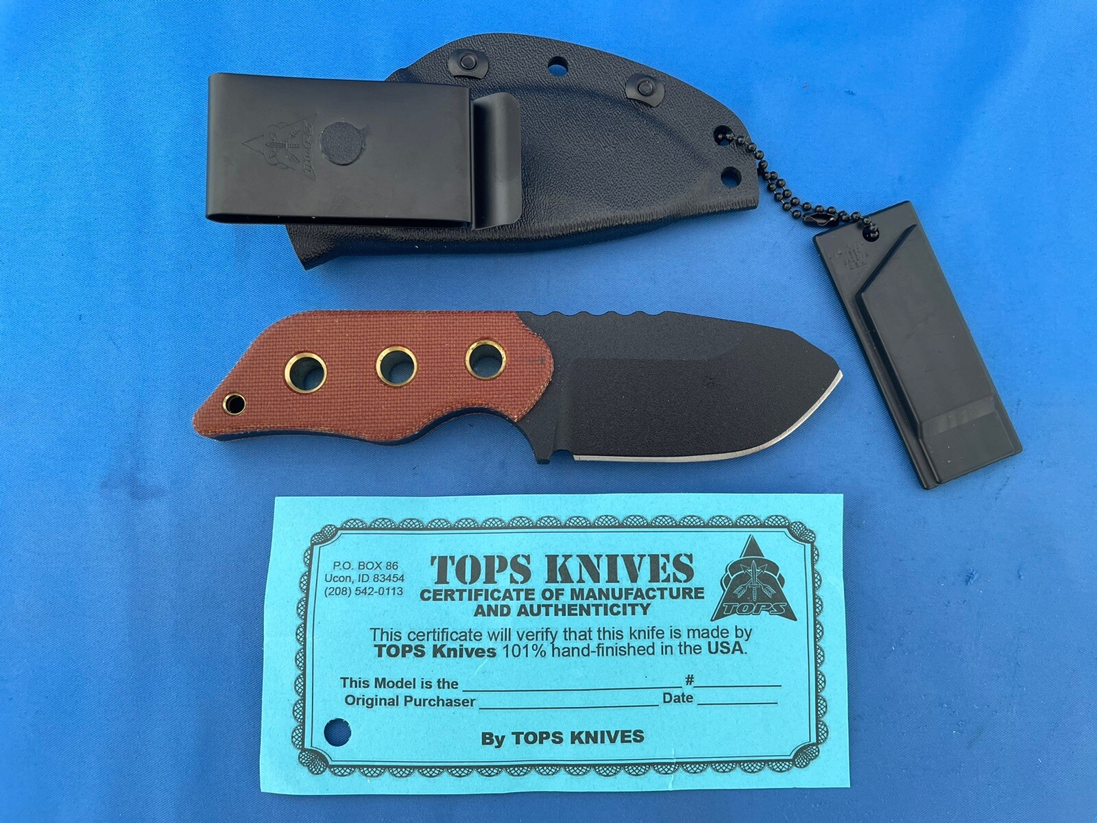 TOPS Lil Roughneck Knife Tan Canvas Micarta 5160 Carbon Steel Kydex