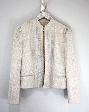 Vintage Sandy Beige Linen Blazer Pintucks, Puffed Shoulders MEDIUM SMALL CFC