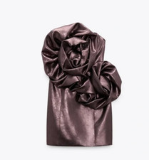 NWT ZARA Voluminous Flower Strapless Mini Metallic Dress Crossover Strap Back S