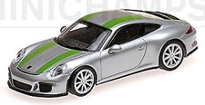 Porsche 911 R Coupe 2016 Silver + Green Stripe 1:87 Minichamps
