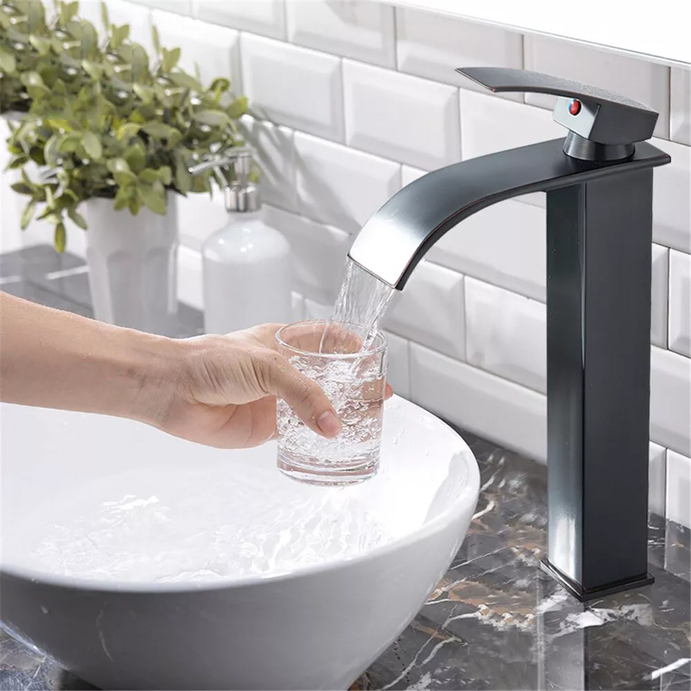 Grifo de Lavabo Negro Grifo Lavabo Cascada Mezclador de Baño