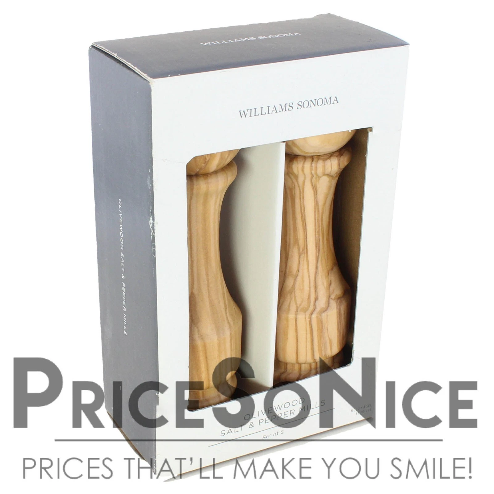 Williams Sonoma 7" Traditional Olivewood Salt & Pepper Mills, MSRP $160